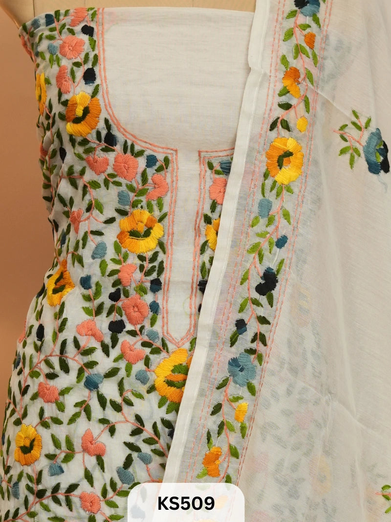 Dupion Chanderi Silk With Hand Kantha Stitch