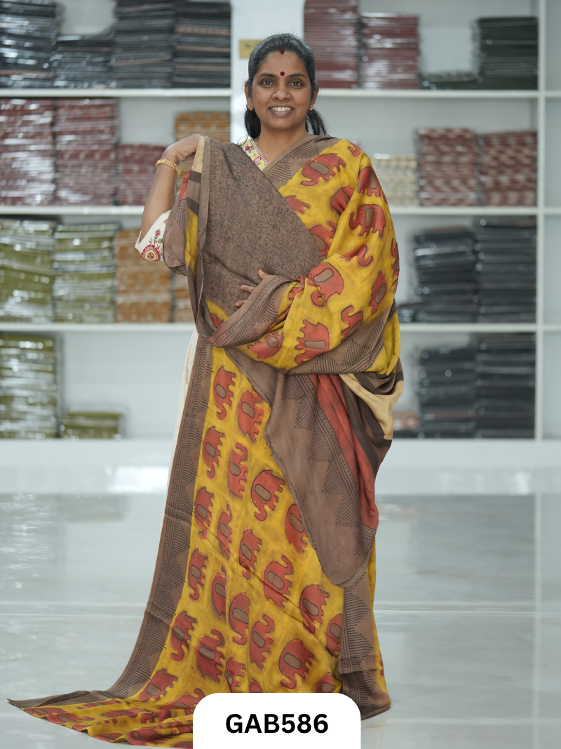 Nashpal & Pomegranate Peel Printed Modal Silk Sarees with blouse