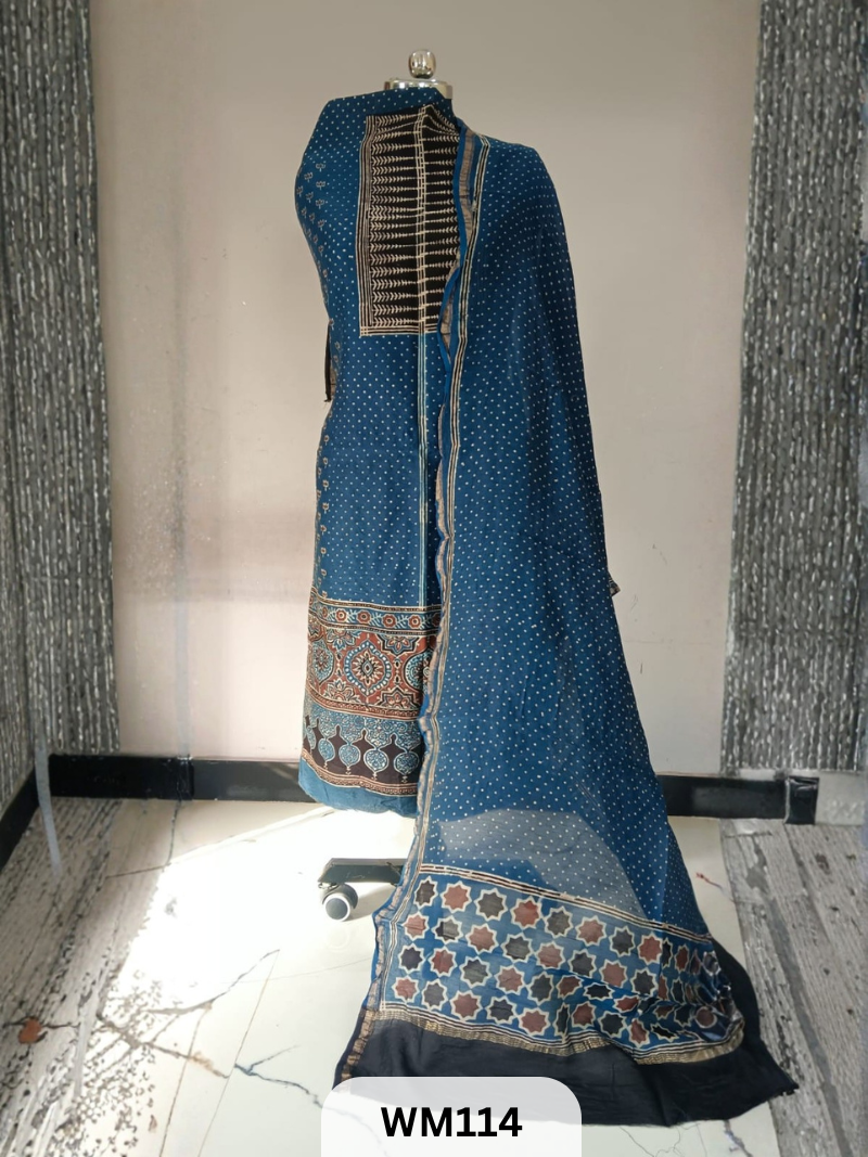 CHANDERI HAND BLOCK PRINT 2 PIECE SUITS EACH 2.5 MTR TOP AND DUPTTA