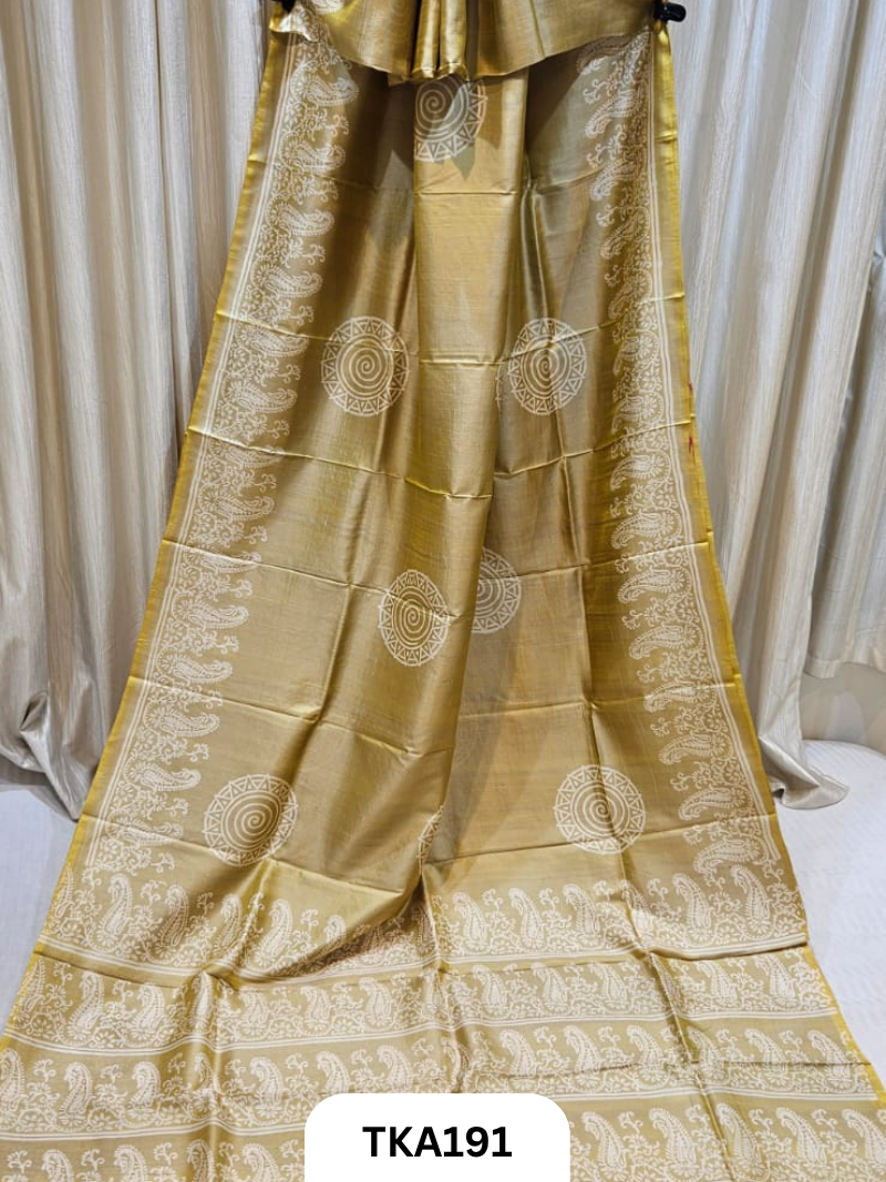 Bishnupuri Katan Silk Block Print Saree
