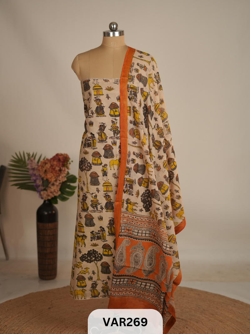 PURE HANDBLOCK KALAMKARI COTTON-2 PCS-TOP & DUPPATA