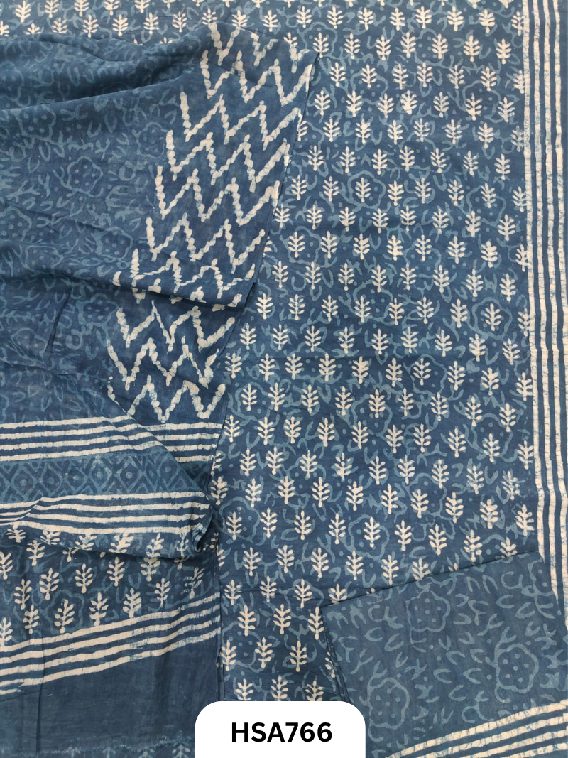 Exclusive Indigo Handblock Print Salwar Suit 3pcs