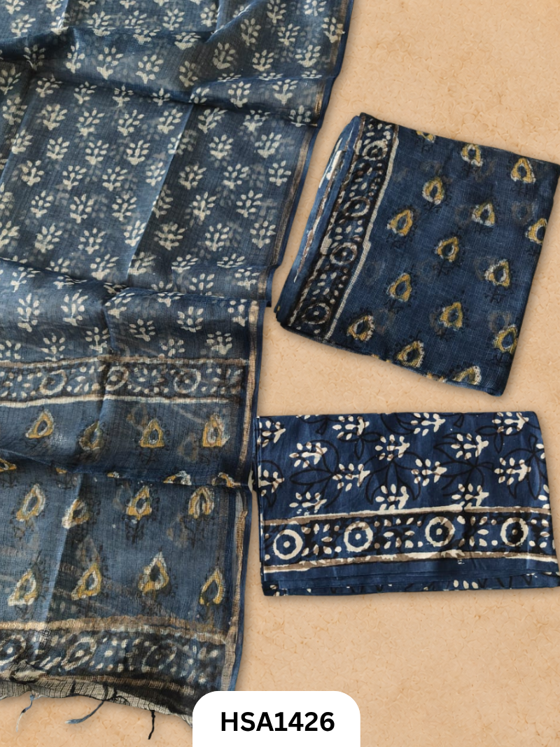 Hand block printed kota doriya suit top &duppta 2.5 meter