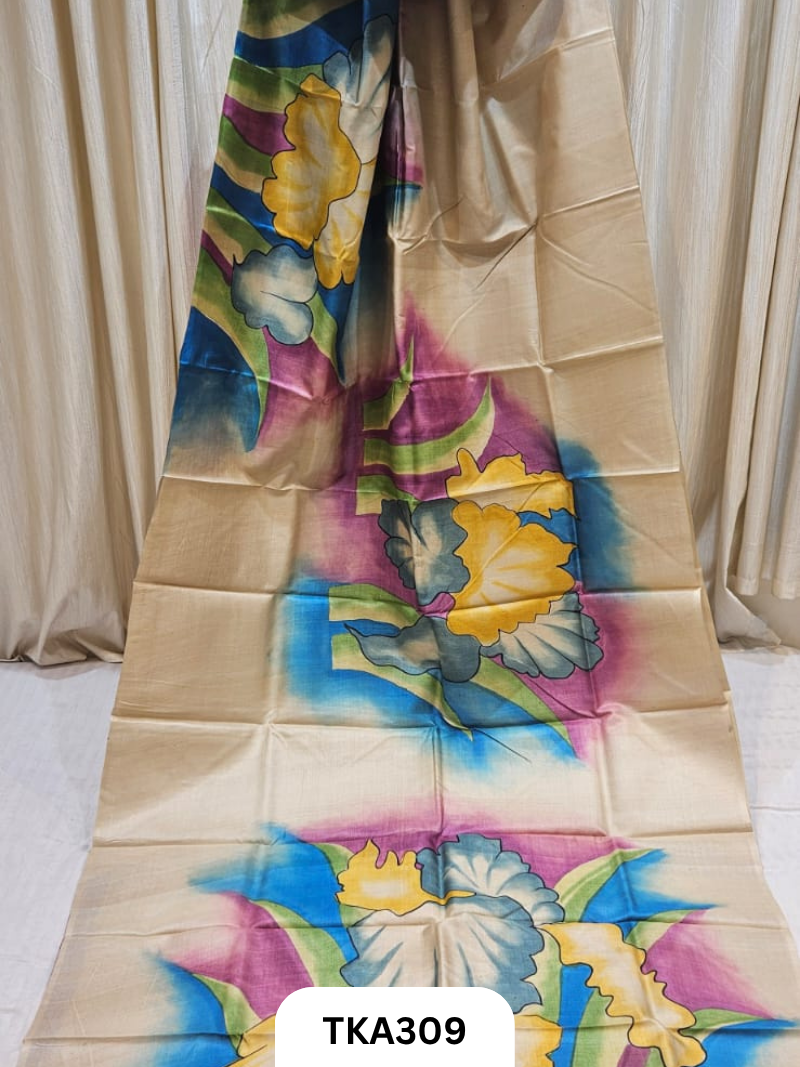 PURE HANDOWEN TUSSAR HAND PAINTED SAREE