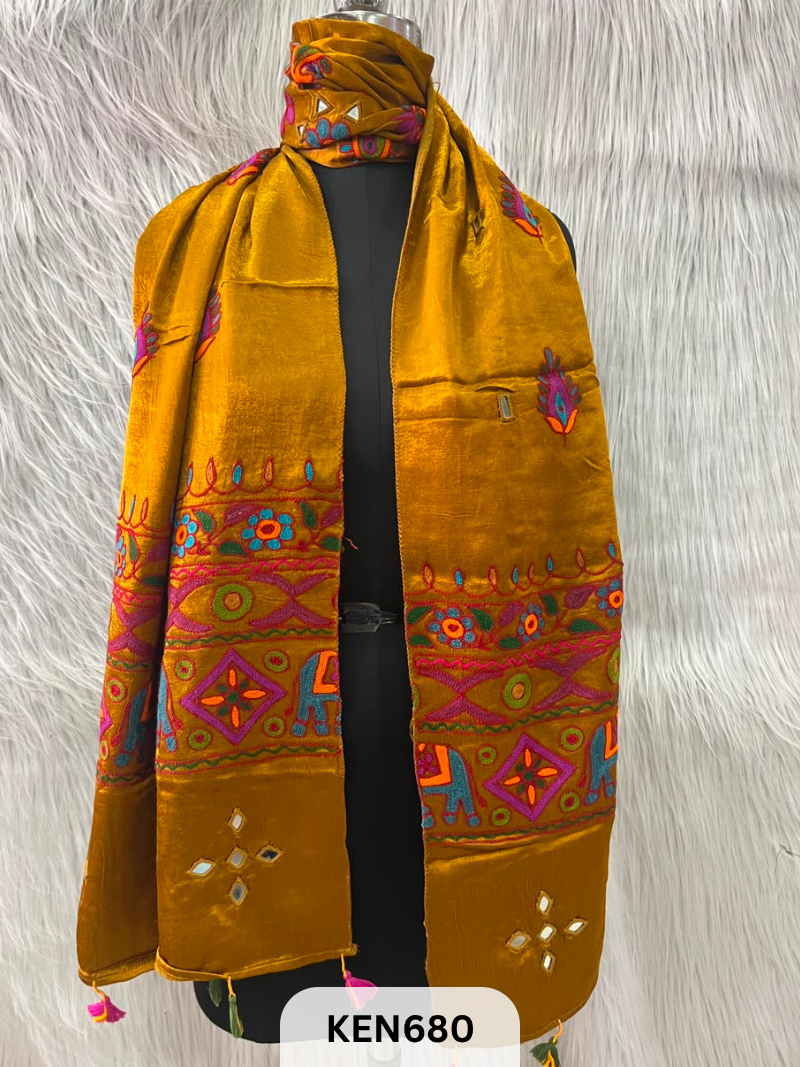 MUSHRU HAND AARI WORK WITH MIRROR WORK STOLE