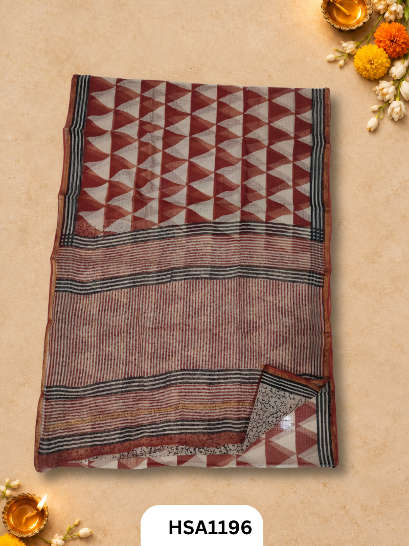 Hand Block Printed Kota Doriya Saree with Blouse