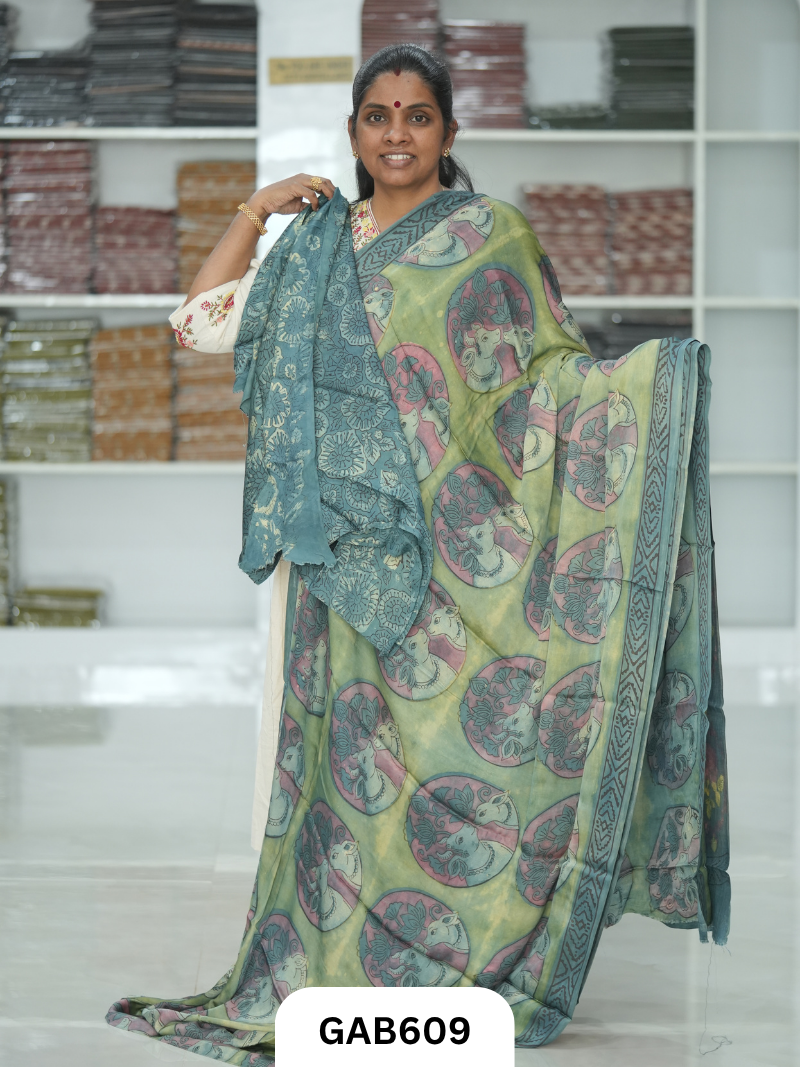 Nashpal & Pomegranate Peel Printed Modal Silk Sarees with blouse