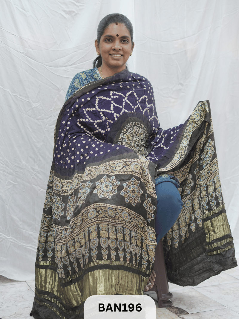 AJRAKH BANDHEJ GUL DUPPATA WITH LAGDI PATTA