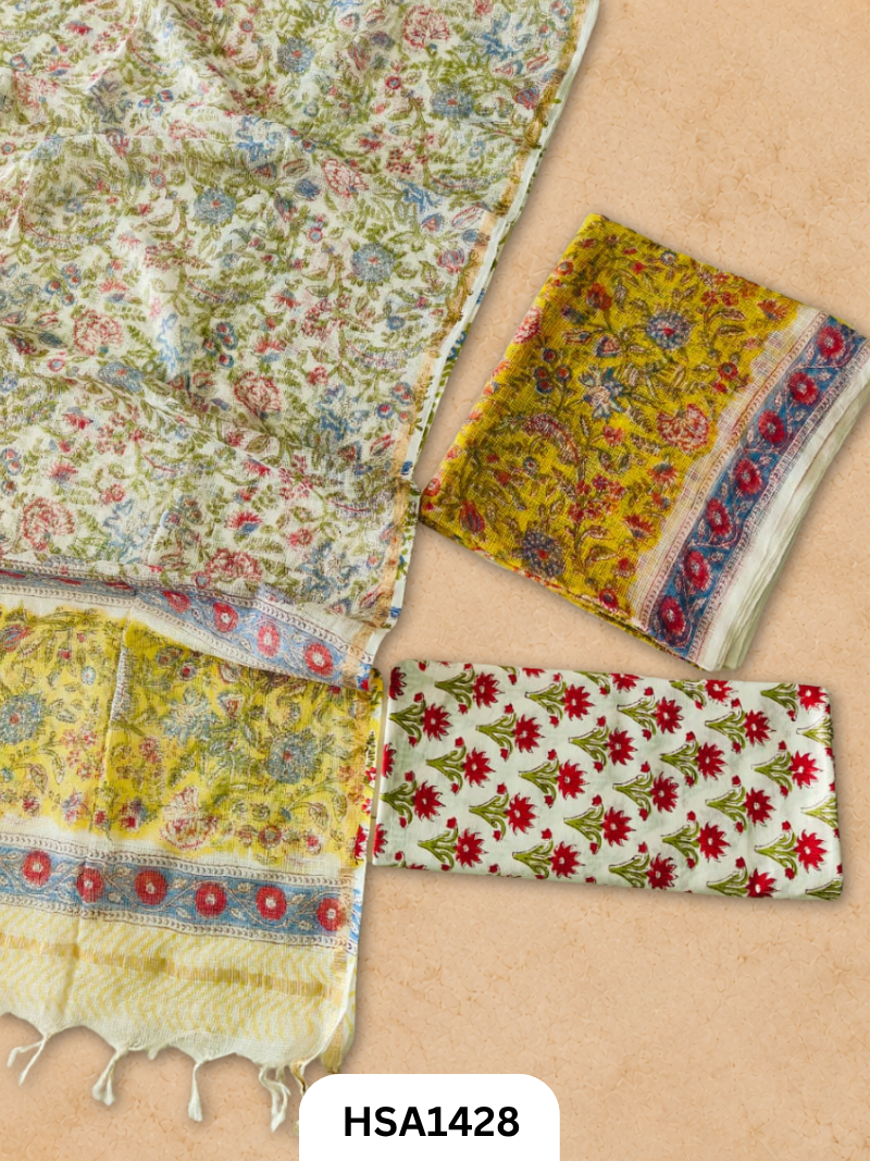 Hand block printed kota doriya suit top &duppta 2.5 meter