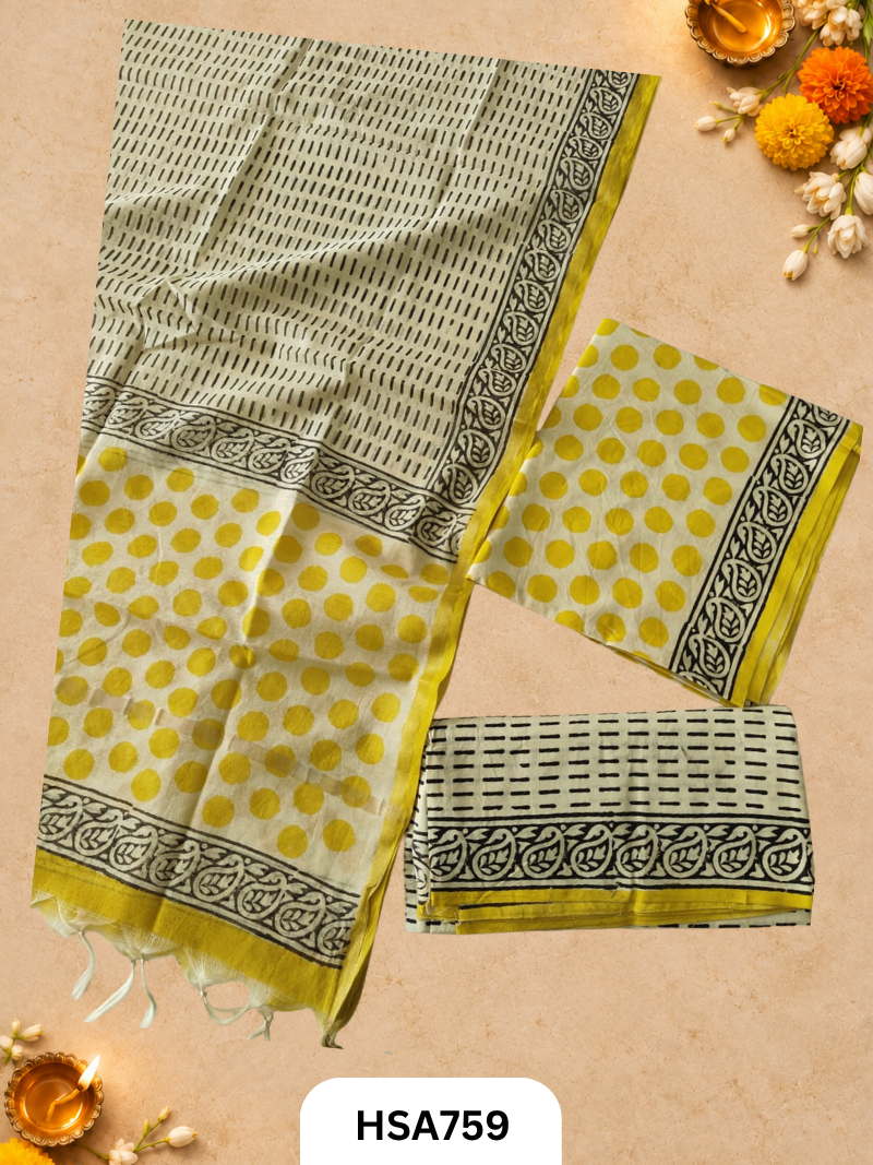 HandBlock Printed Chanderi Silk Dupatta With Cotton Suits -Top 2.5M Duptta 2.5M