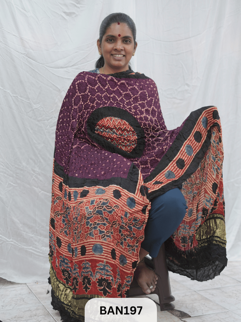 AJRAKH BANDHEJ GUL DUPPATA WITH LAGDI PATTA