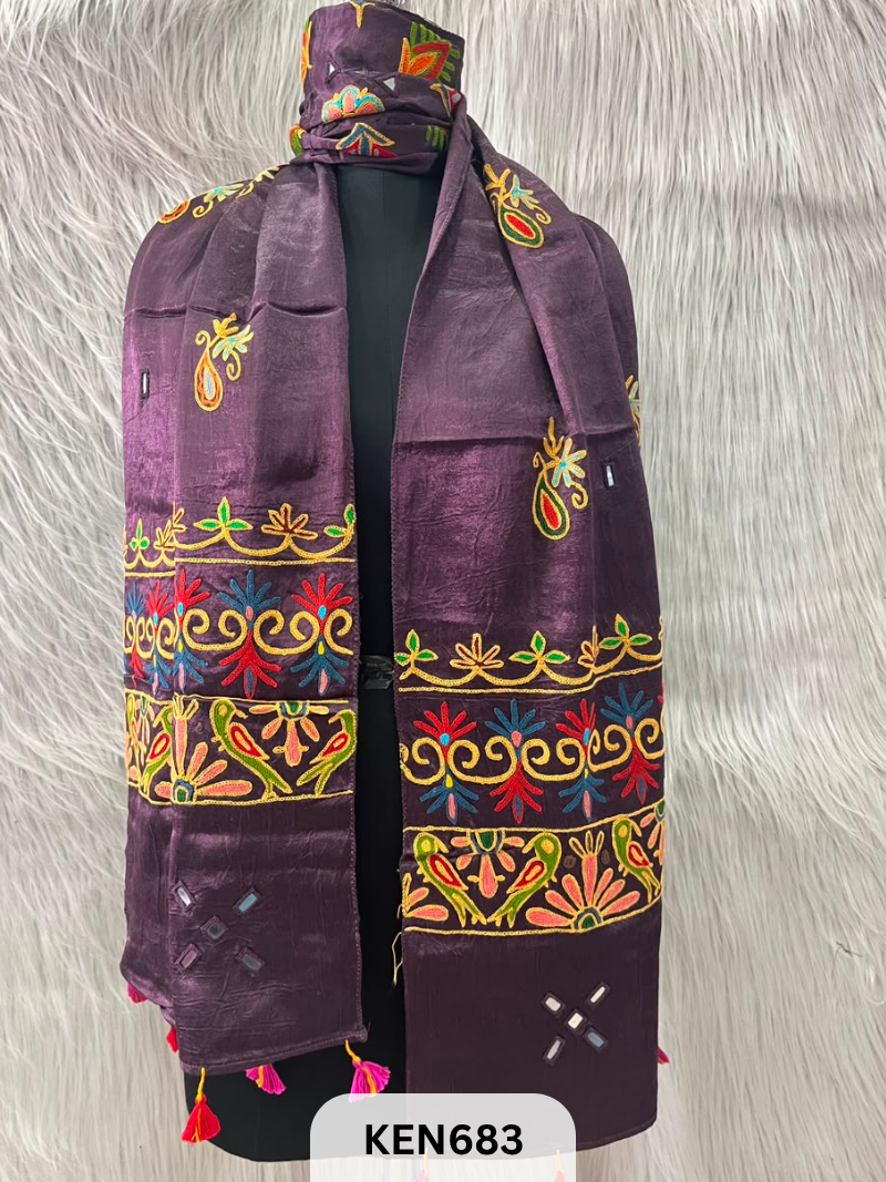 MUSHRU HAND AARI WORK WITH MIRROR WORK STOLE