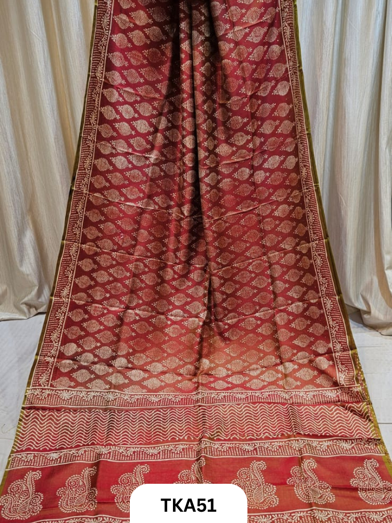 Pure Bishnupuri Silk Dual Shade Handblock