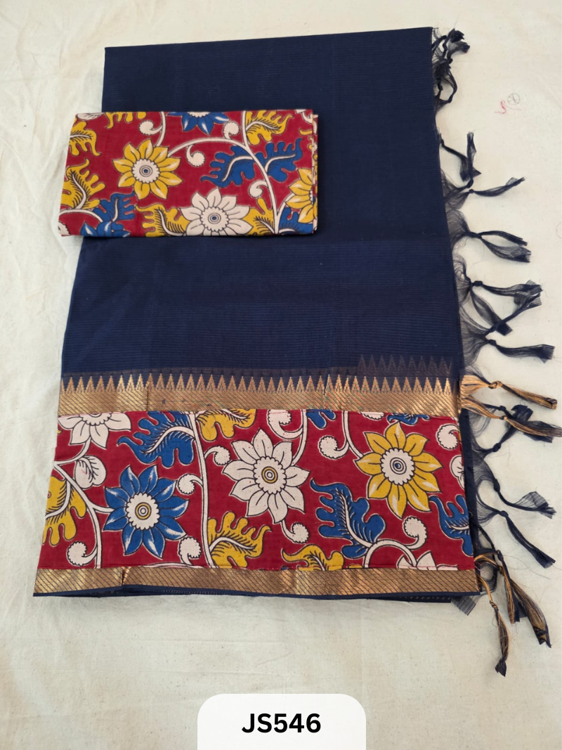 Mangalagiri Cotton X Kalamkari patch Border / dual blouse-1 mtr Kalamkari Blouse