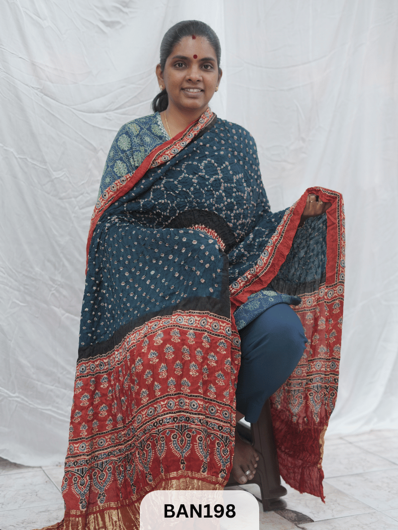 AJRAKH BANDHEJ GUL DUPPATA WITH LAGDI PATTA