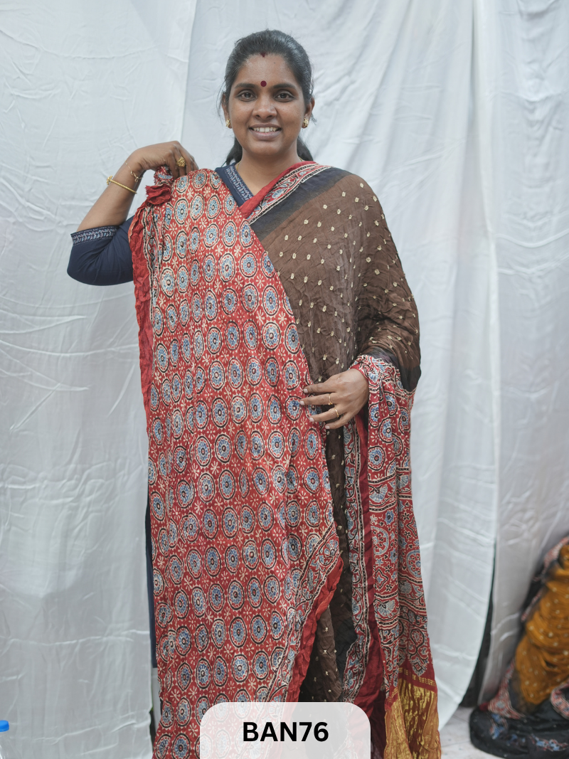 BANDHANI WITH AJRAKH SEMI GAJI SAREE