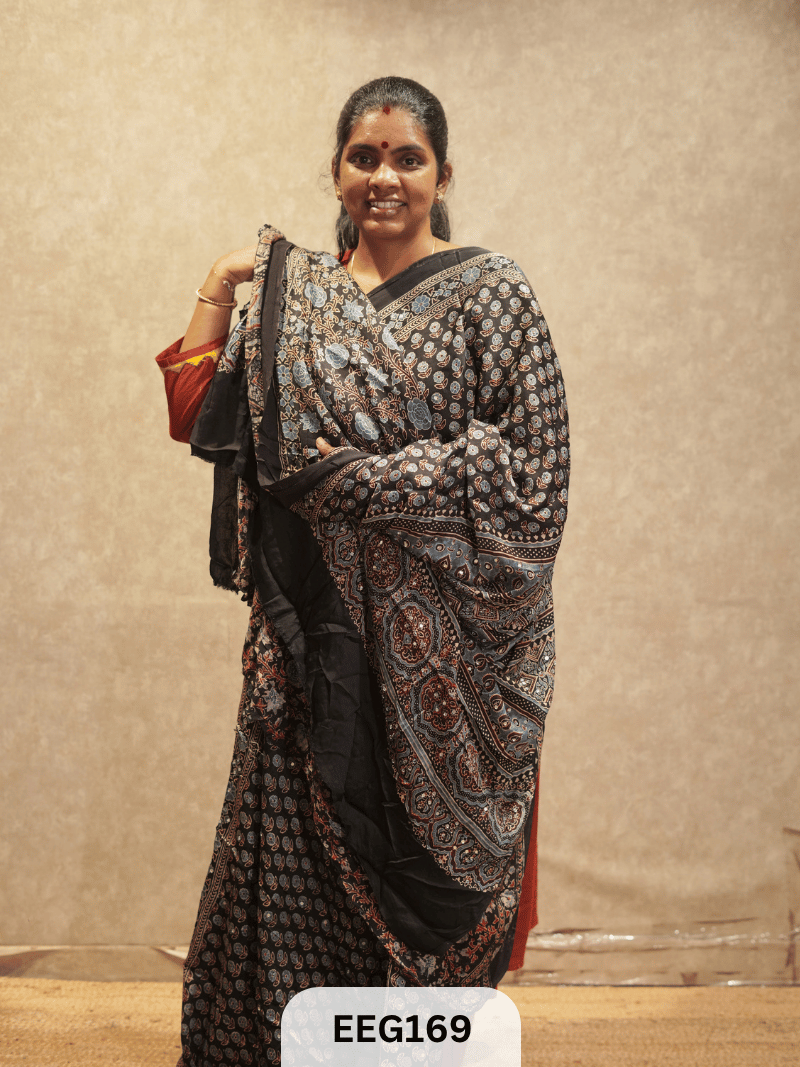 AJRAKH MODAL SAREE WITH MIRROR