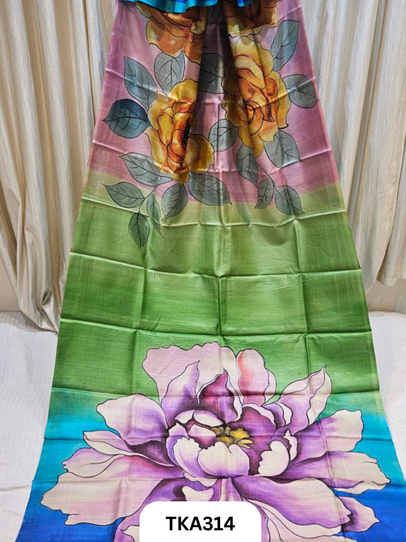 PURE HANDOWEN TUSSAR HAND PAINTED SAREE
