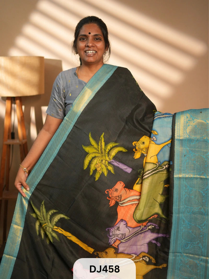 CHENNURI SILK SAREE WITH PEN KALAMKARI ART WORK