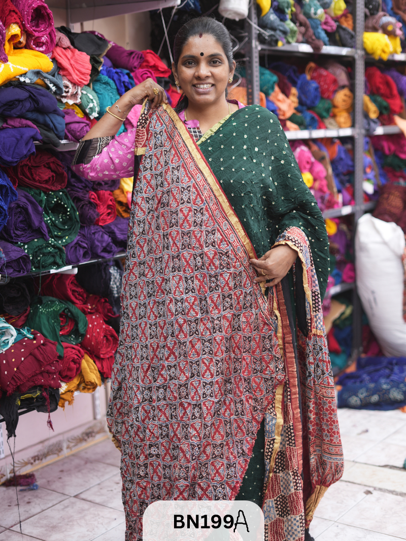 AJRAKH BANDHEJ WITH SKIRT BORDER SAREES | MODAL GAJI FABRIC