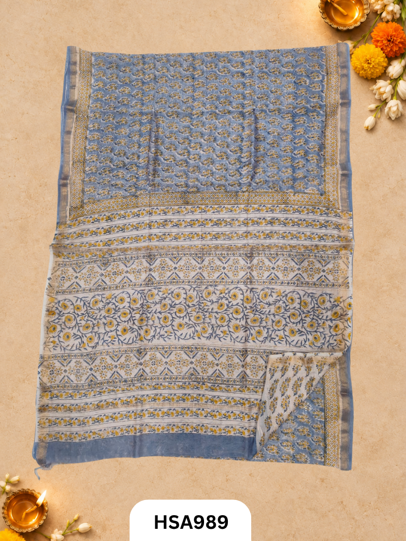Pure Maheswari Silk Cotton - Handblock Print Saree With Blouse