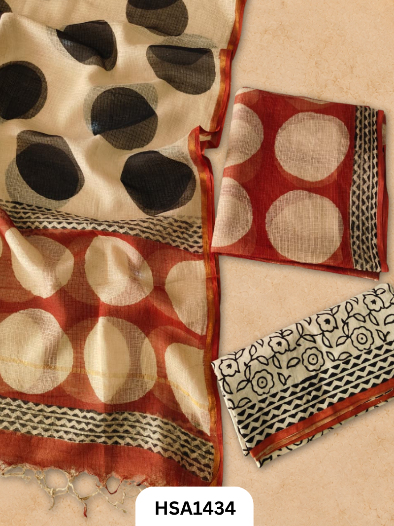 Hand block printed kota doriya suit top &duppta 2.5 meter