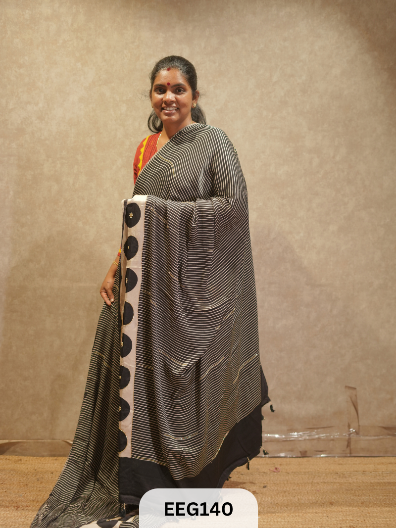 AJRAKH MODAL SAREE WITH KHATLI HANDWORK
