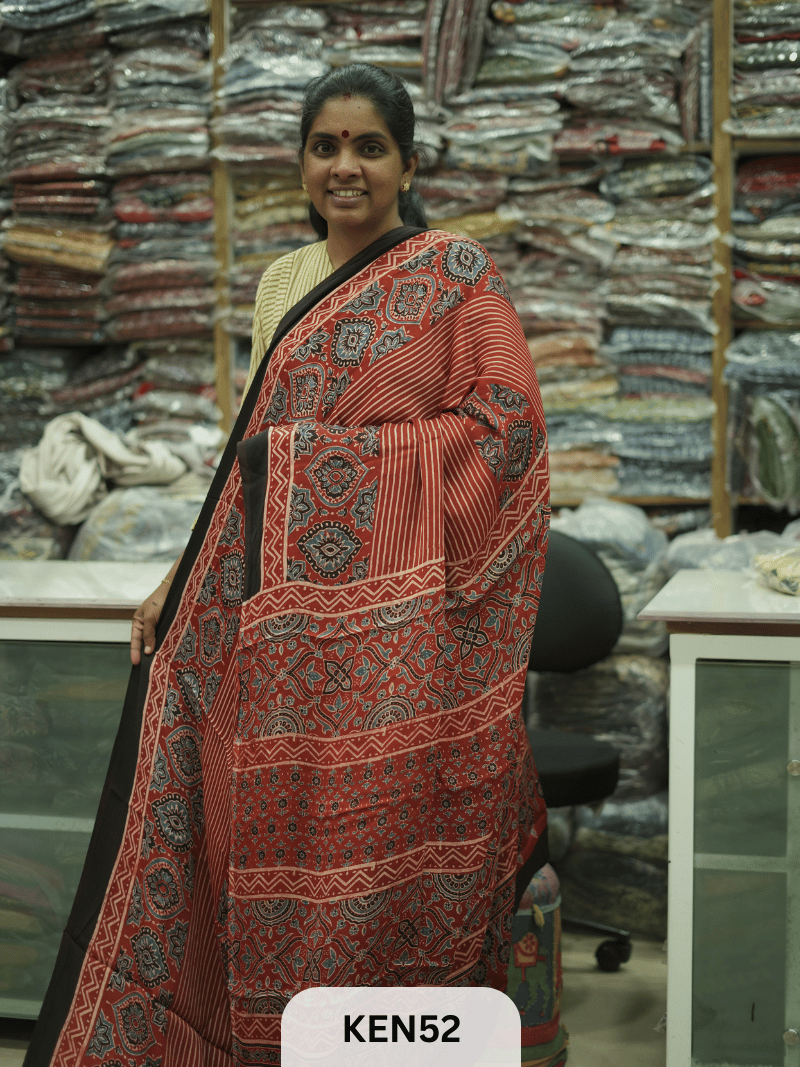 MODAL NATURAL AJRAKH HANDBLOCK SAREE