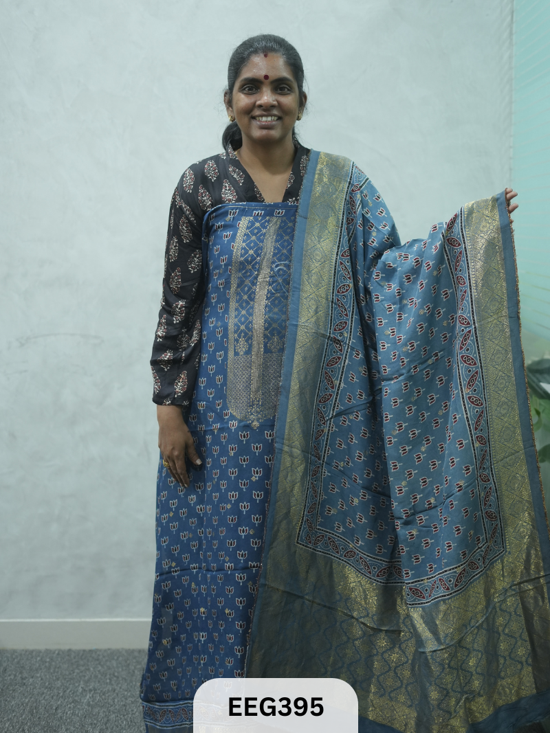 AJRAKH DOLA SILK 2 PCS-UNSTITCHED ( TOP 3.5MTR AND DUPPATA 2.25MTR ) - IMMEDIEATE DISPATCH