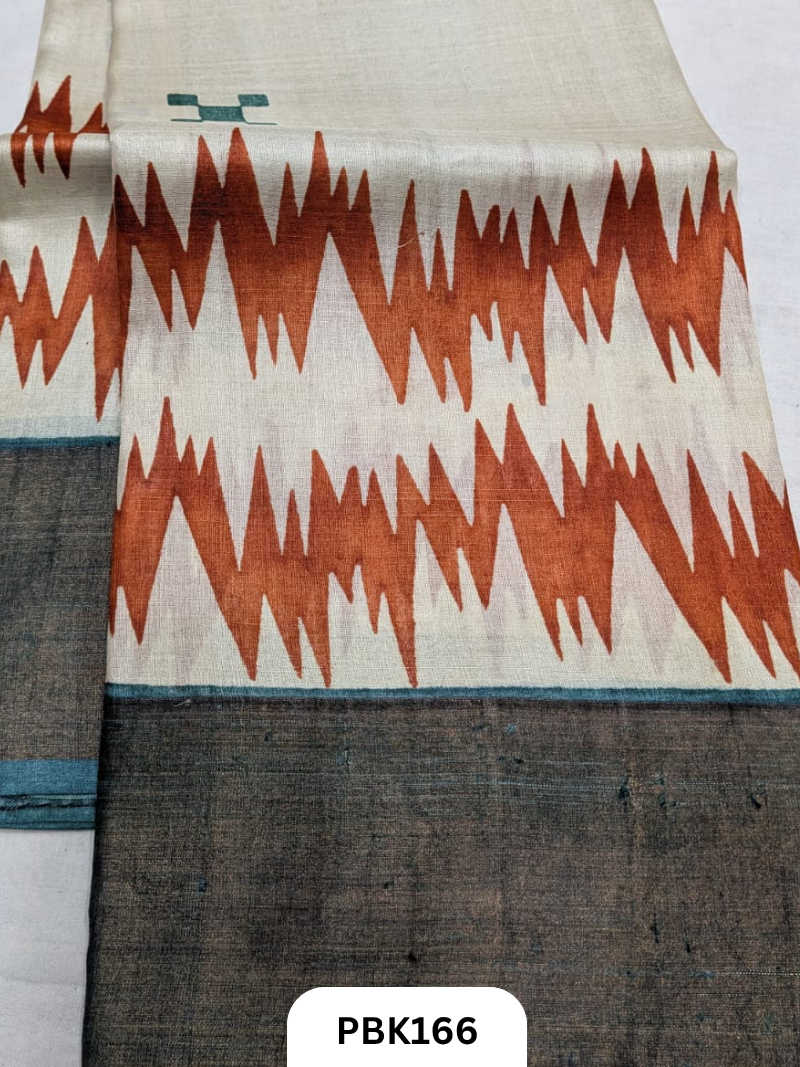 Premium Pure Tussar Silk Handblock Print Saree – Kolkata Special