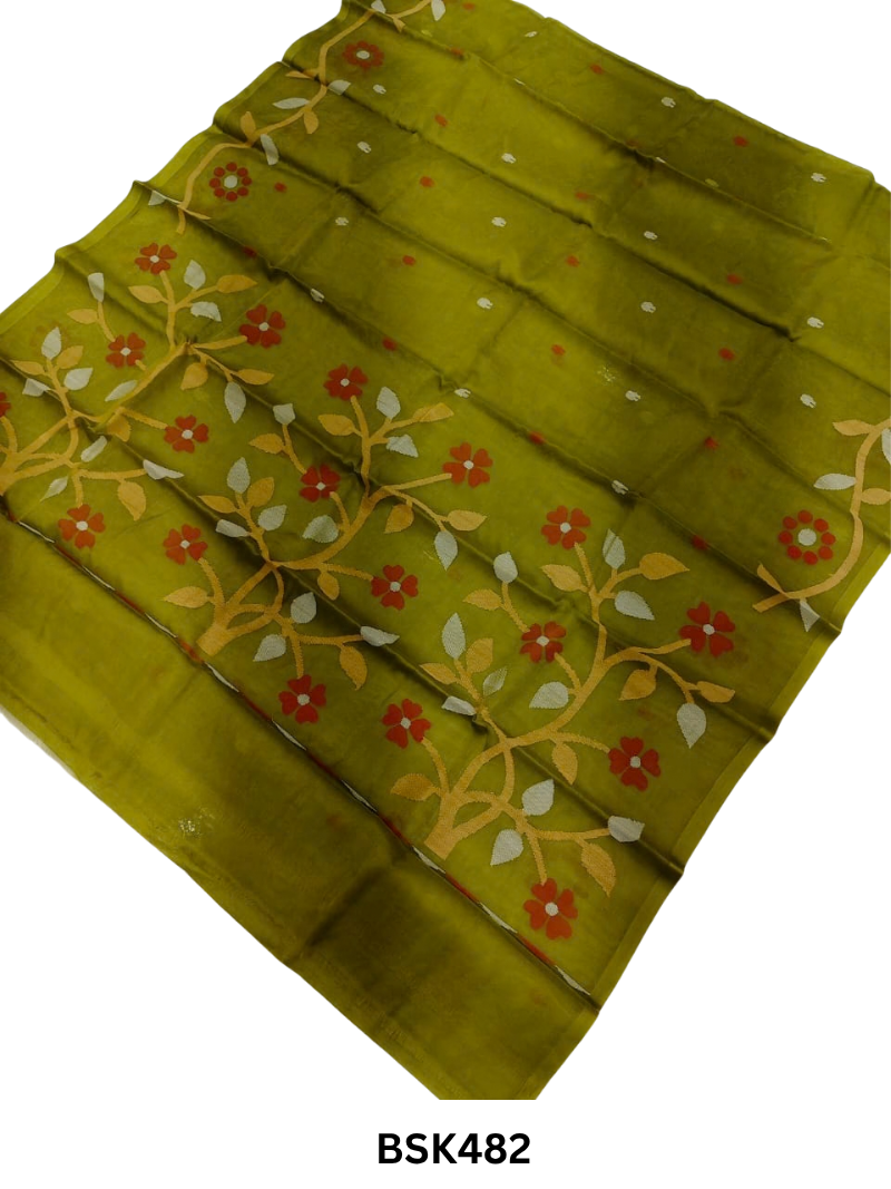 Handloom Pure Muslin Jamdhani Needle Work Weave Saree
