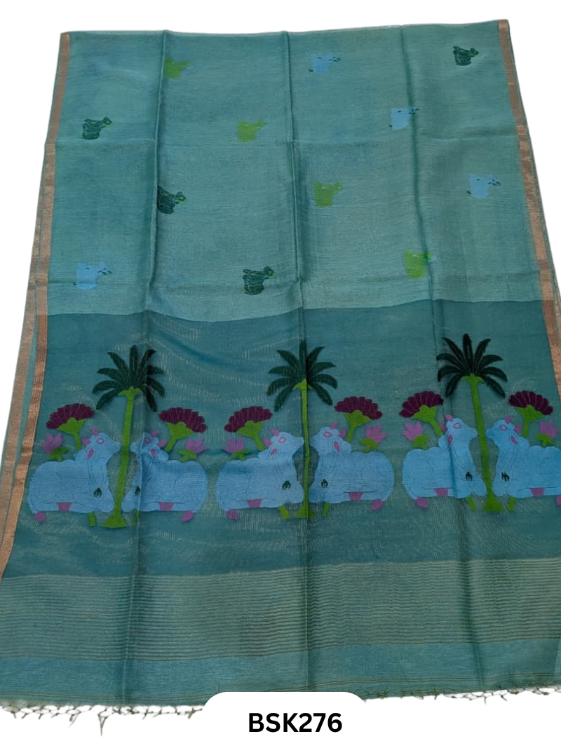 Handloom Pure Linen Silk Jamdhani Weave Saree