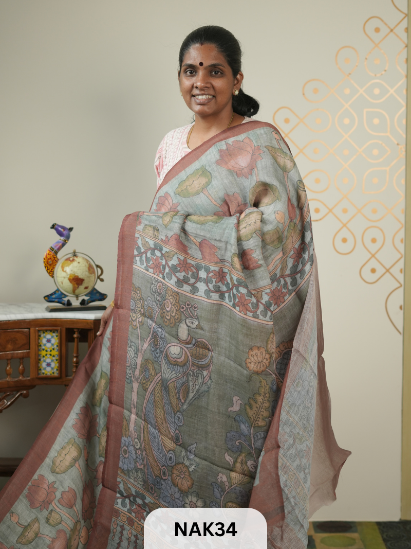 LINEN PENKALAMKARI SAREE