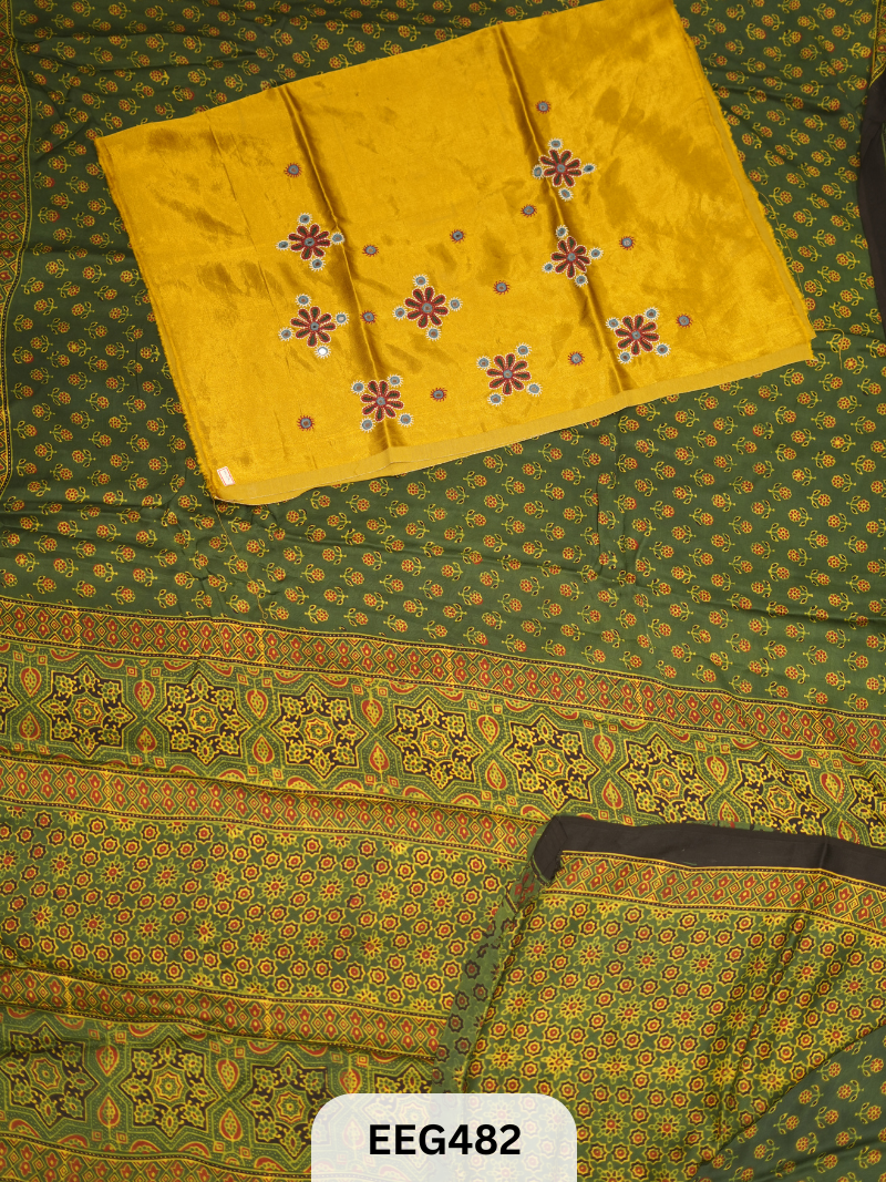 AJRAKH MODAL SAREE WITH KUTCHI HANDWORK BLOUSE PIECE EXTRA