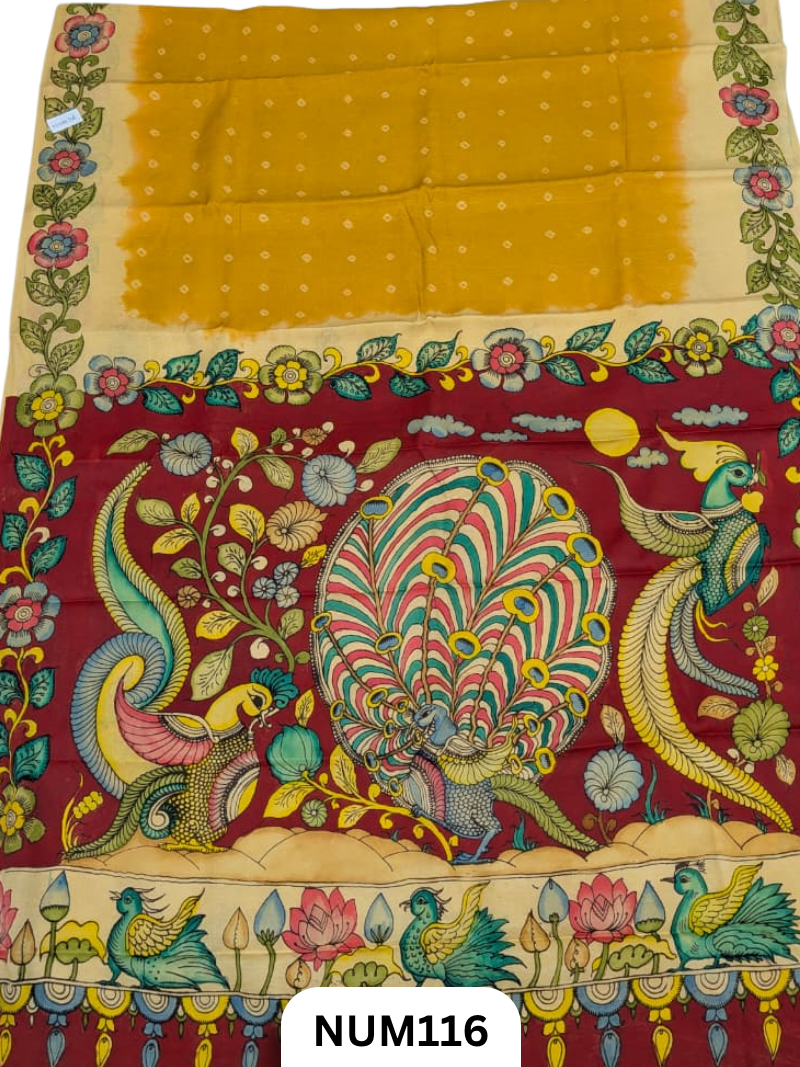 Pure Modal Silk X Bandhini Penkalamkari Fusion Saree