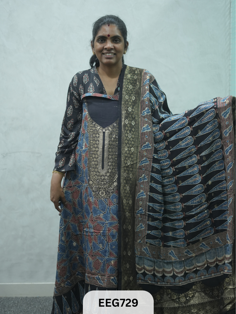 AJRAKH DOLA SILK 2 PCS-UNSTITCHED ( TOP 3.5MTR AND DUPPATA 2.25MTR ) - IMMEDIEATE DISPATCH