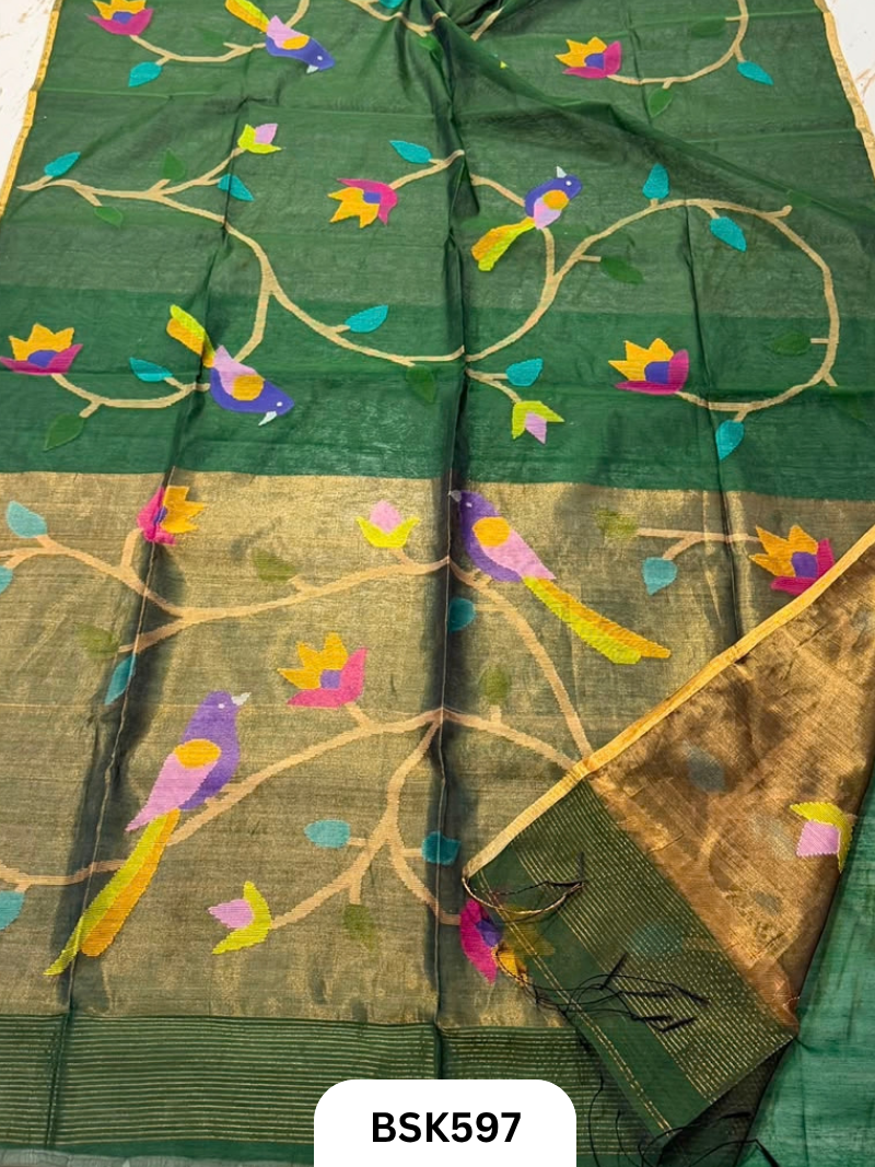Handloom Pure Muslin Jamdhani With Hand Needle Work Saree
