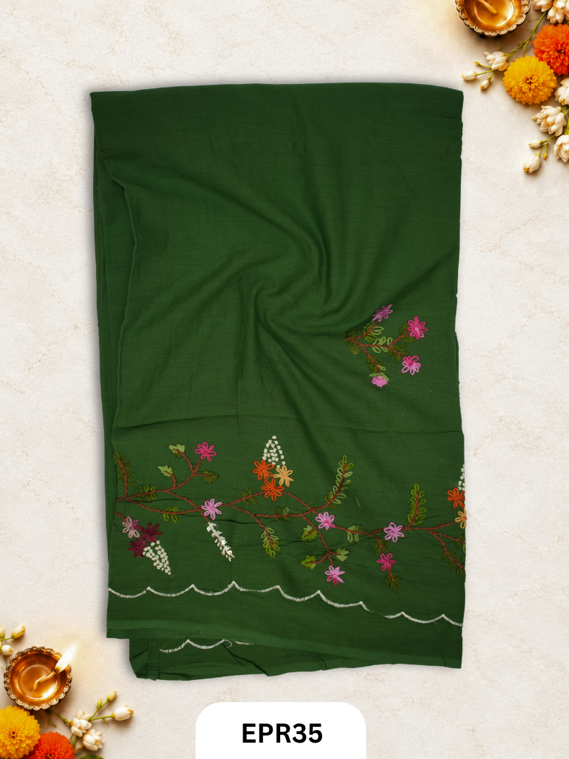 Mul Chanderi Scallop Embroidery Design Saree