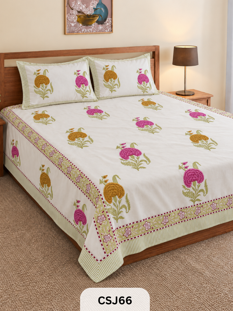 Cherry Blossom Bedsheet With Pillow Covers - 108*108