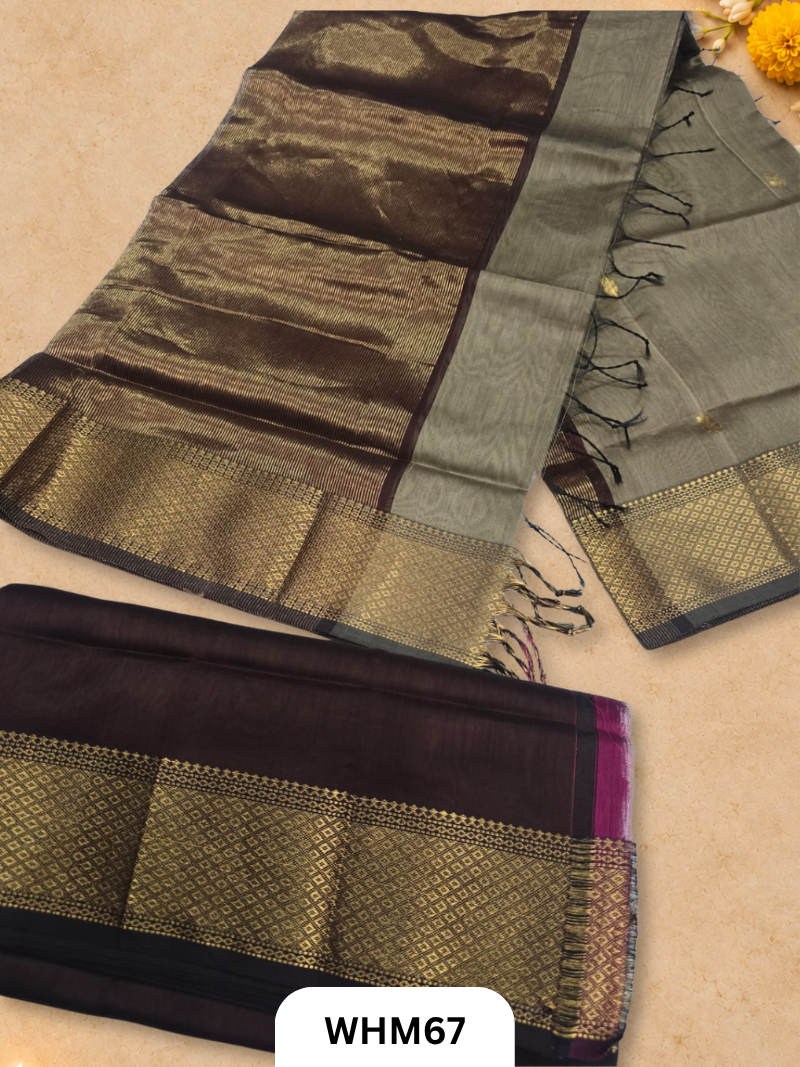 Pure Maheshwari handloom dress material zari border butti set 2 pcs