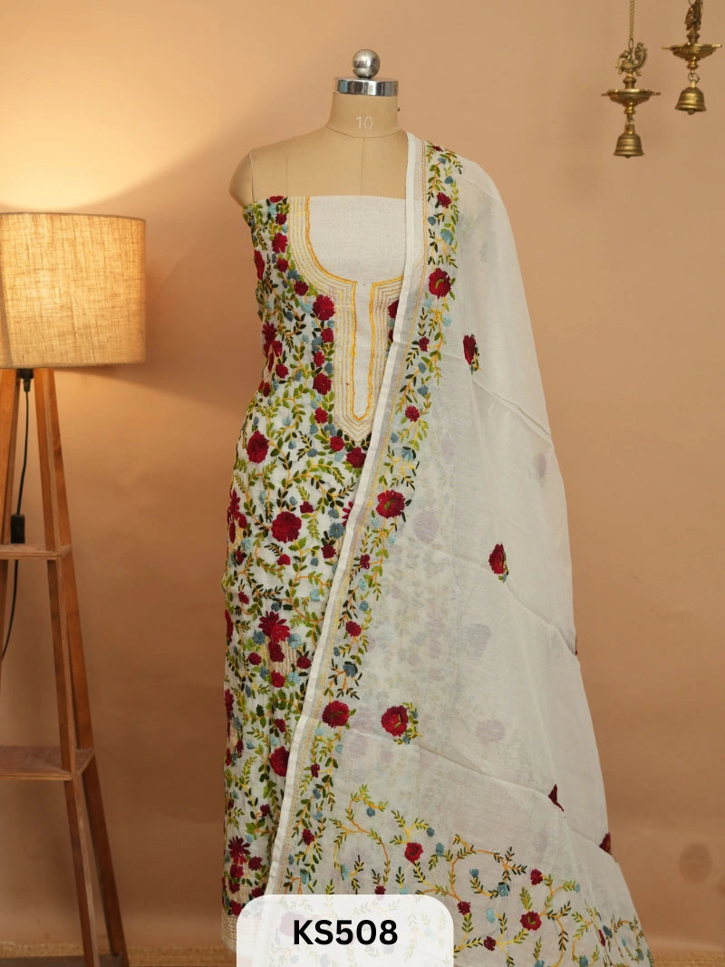Dupion Chanderi Silk With Hand Kantha Stitch