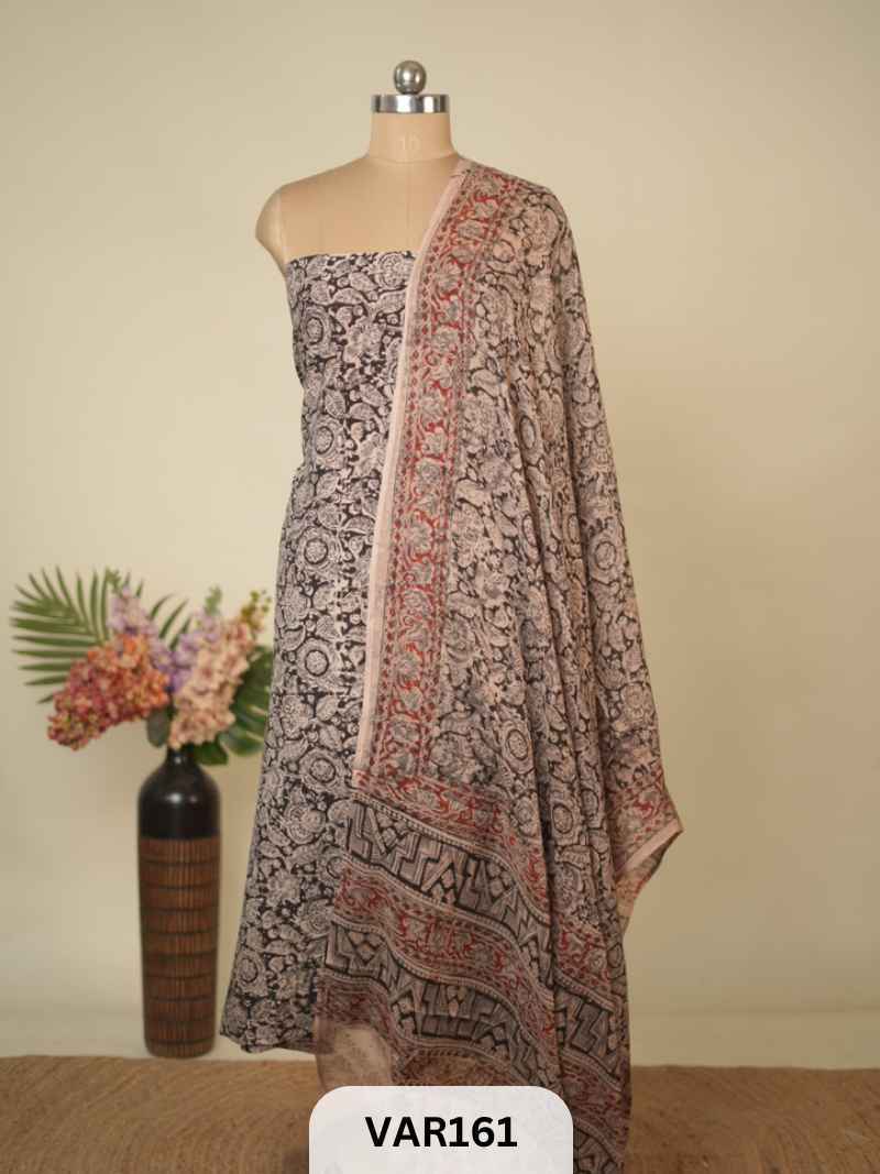 PURE HANDBLOCK KALAMKARI COTTON-2 PCS-TOP & DUPPATA