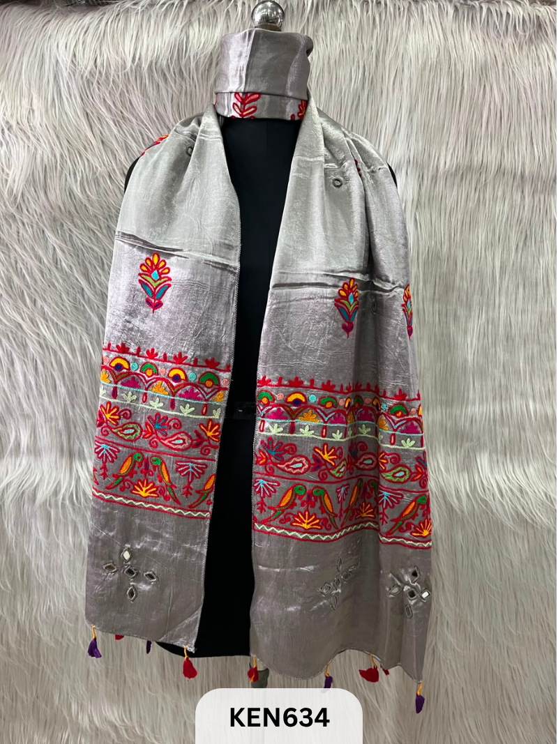 MUSHRU HAND AARI WORK WITH MIRROR WORK STOLE