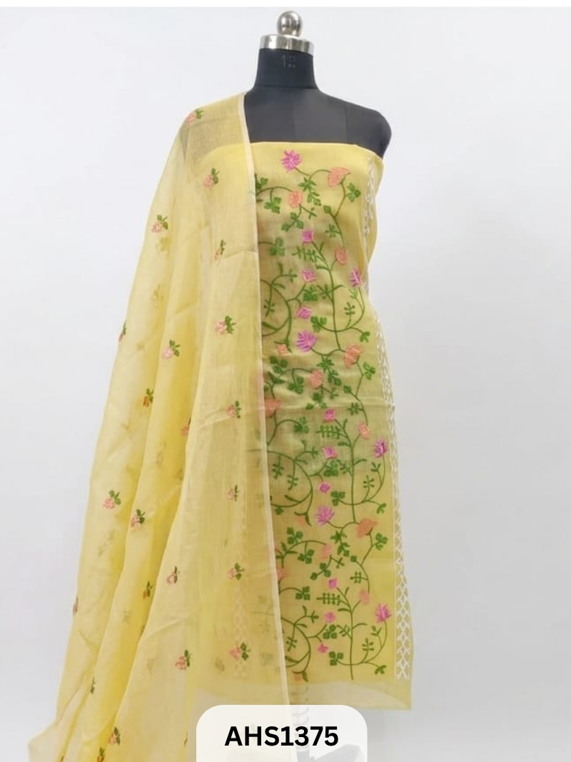 Exclusive Kota Doria Embroidery Work - Top & Dupatta 2.5 Mtr