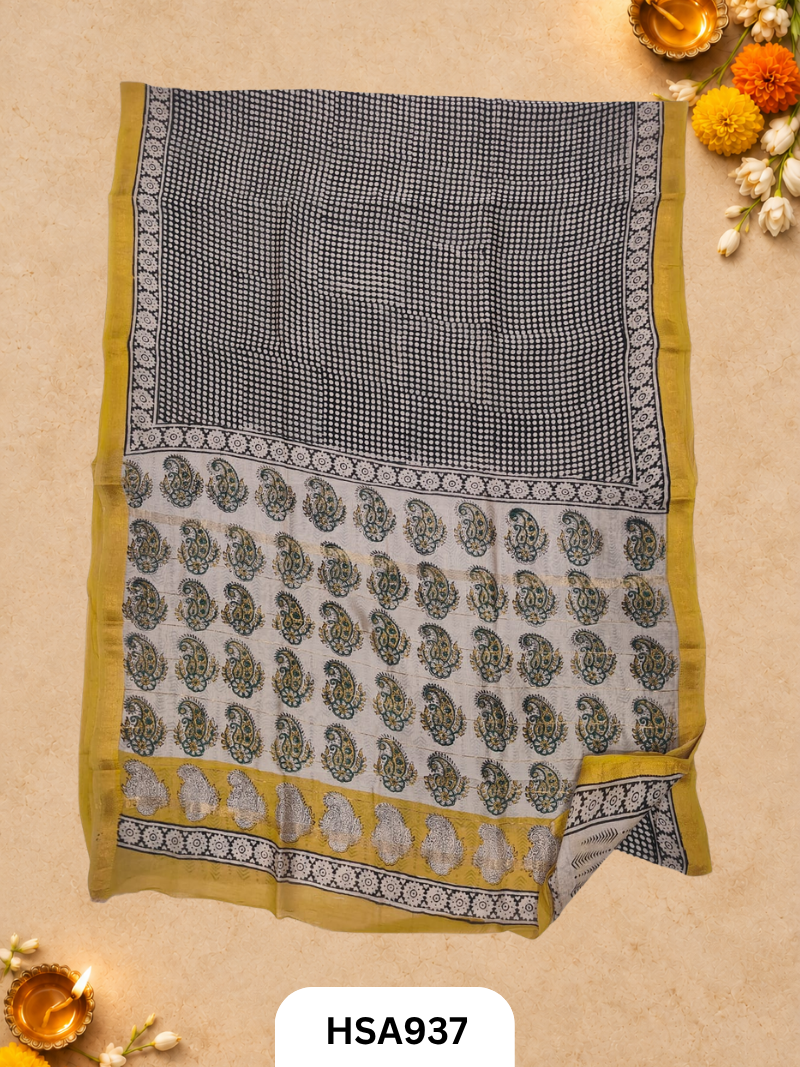 Pure Maheswari Silk Cotton - Handblock Print Saree With Blouse