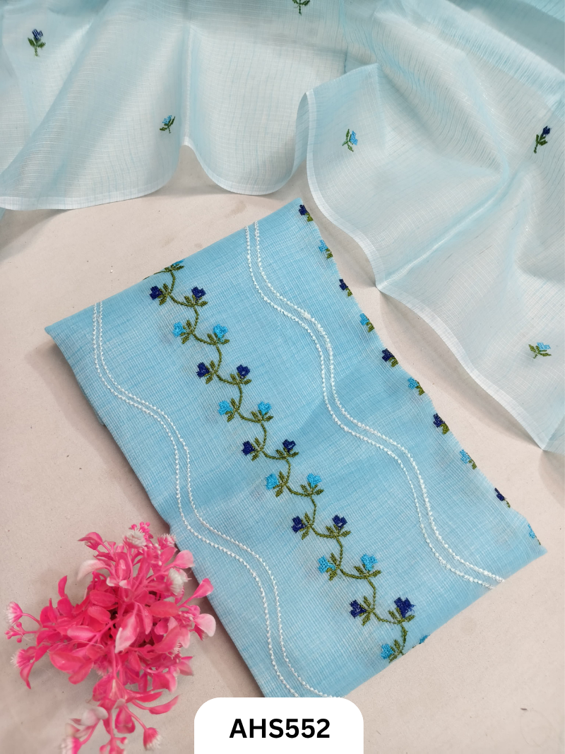 Premium Kota Doria Embroidery Work - Top And Duppatta