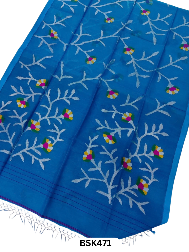Handloom Pure Muslin Jamdhani Needle Work Weave Saree