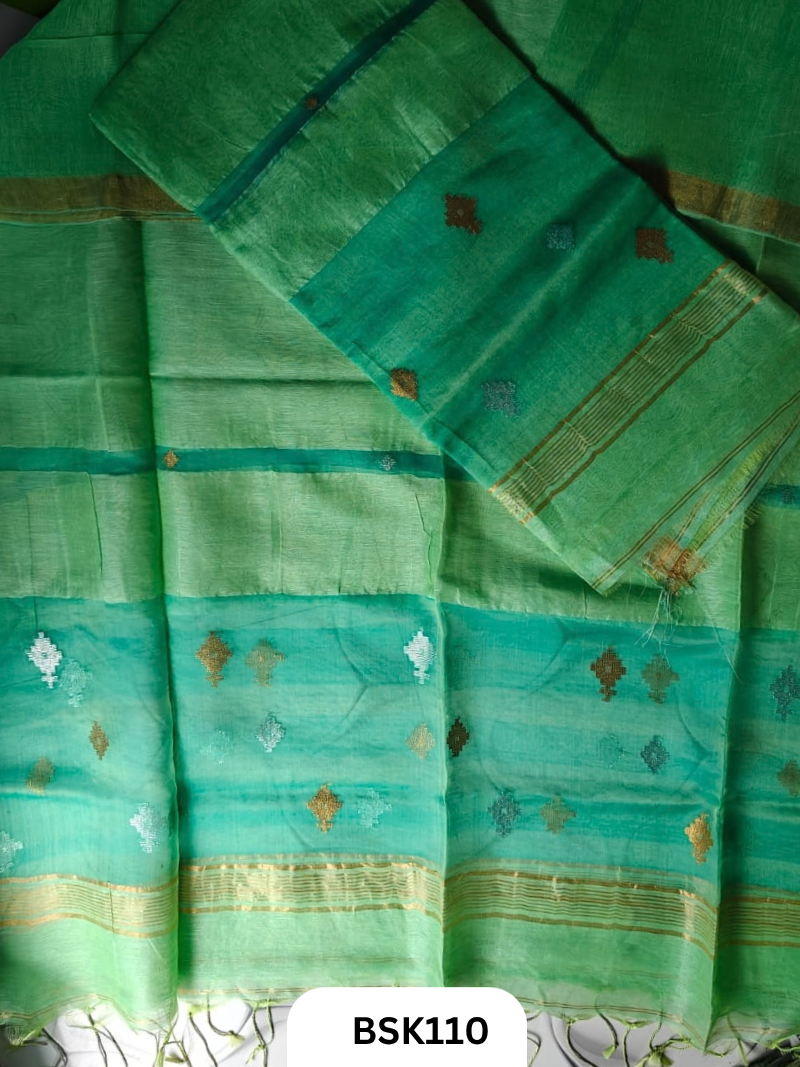 Premium Pure Handloom Linen Silk Salwar Top 2.7 mtr Duppata 2.5 mtr