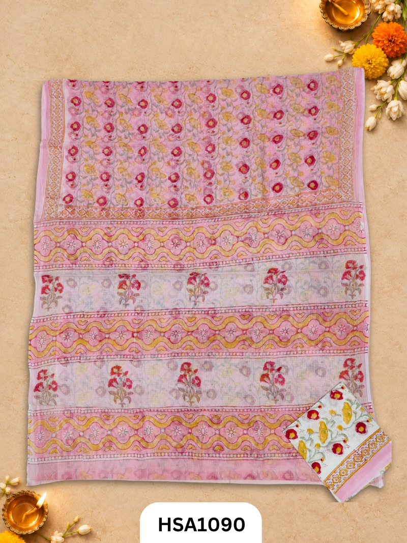 Hand Block Printed Traditional Designs & Multi Colour Combinations Kota Doria Sarees