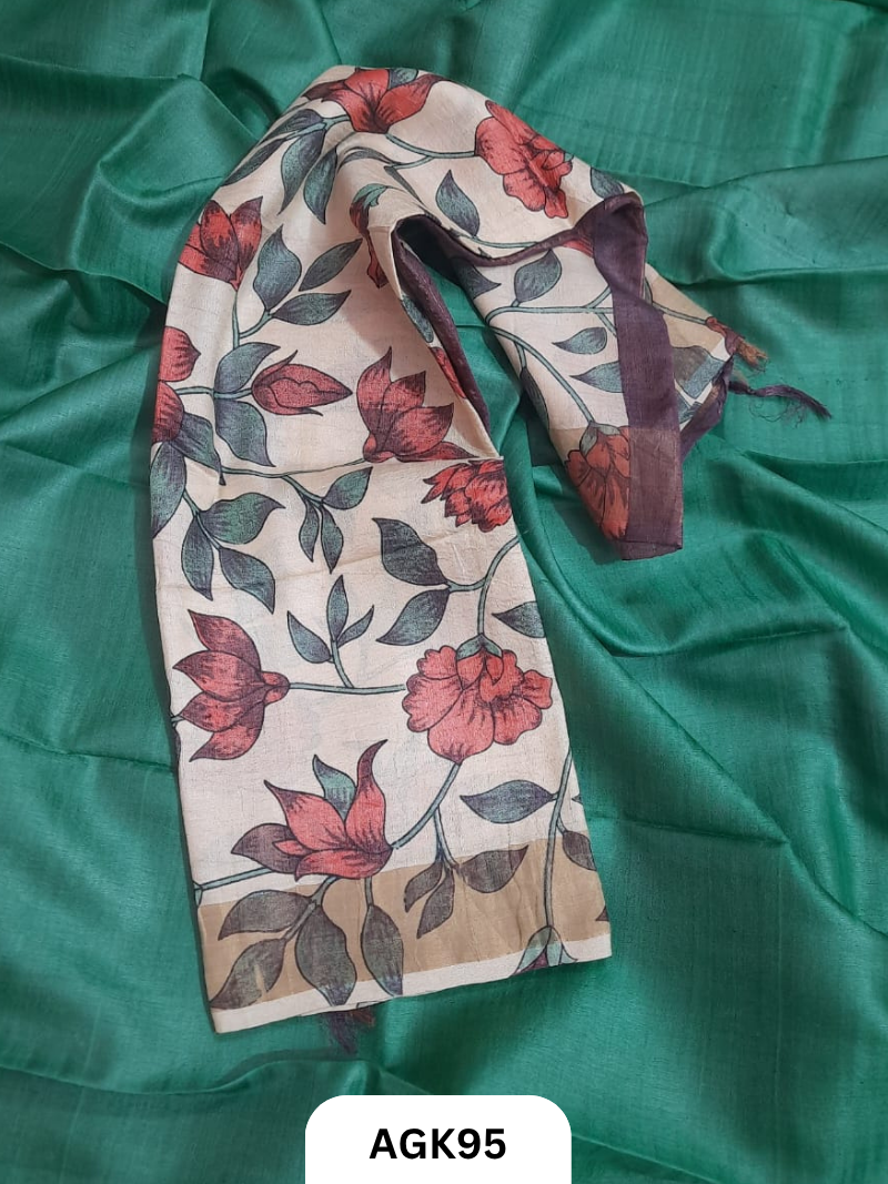 Silk Mark Certified Tussar Salwar Set with Hand Block Print